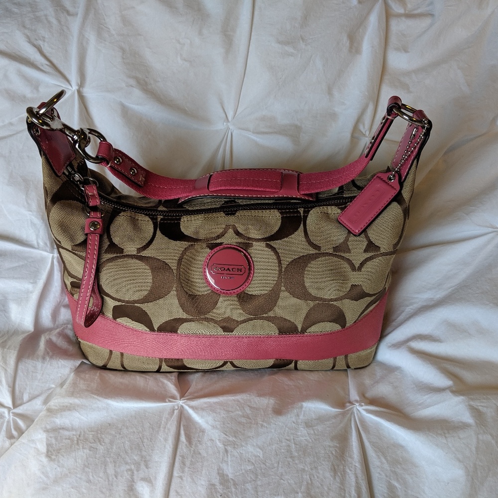 Coach Shoulder Bag w/ Pink Patent Leather Accents